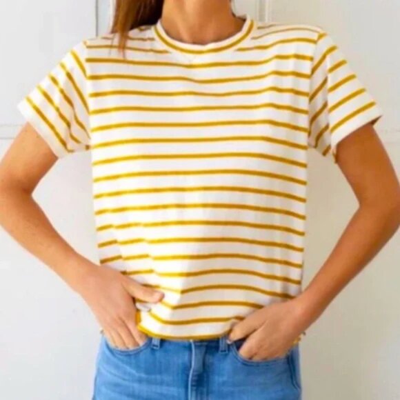 AYR Tops - AYR Sno Cone 100% Pima Cotton Yellow Striped T-Shirt Size M